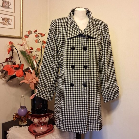 NEW Women’s Black White Double-Breasted Lined Trench Coat Winter Outerwear 16 XL - Picture 6 of 10